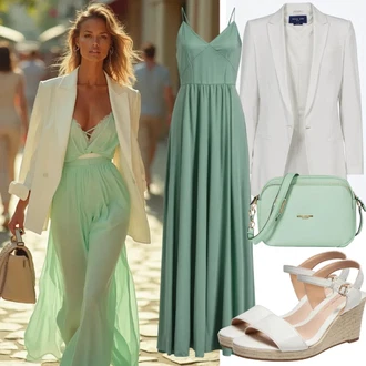 Elegantní Outfit s Bílá/Krémová Krátké Sako/Smokingové sako/Pletený Sako/Teplákový blejzr/Kožená Pánská Bund/Blejzrové Bund/Elegantní Sako/Blůzové Sako/Kožená bunda pro muže/Neformální Sako Ichi "Letní oblečení"Look: Kancelář, Disko, Business, Univerzitní, Elegantní, Klasické
