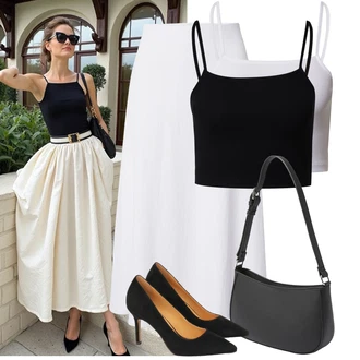Koža Outfit sa Crna/Bijela Elegantna Cipela/Pumpica S Visokim Prednjim Dijelom/Salonka Na Visoku Petu/Udobna pumpa/Pumpa na Niskoj Peti/Poslovna Obuća/Salonka & Visoki Pet/Vintage Pumpa Kazar "Letní outfityv"