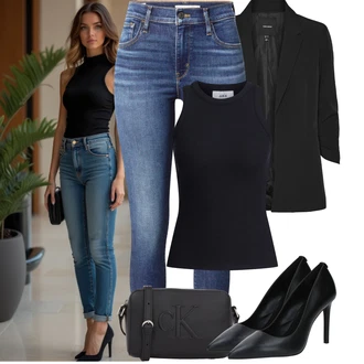 Outfit s Modrá/Světle modrá/Tmavě modrá Kožená bunda/Zimní bunda/Zkrácené Džíny/Navlékací džíny/Push up Džín/Kožená Pánská Bund/Kotníková Bota/Capri Džíny/High Waist Džínové Kalhoty/Kožené Boty/Dámské Džíny s Délkou 7/8/Slim Fit Džíny levi's ® "Letní outfity"