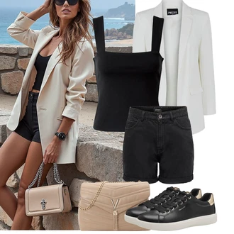 Outfity pro léto s Černá Košile Mušelínové Šortky/Chino Kraťasy/Šortky/Džínový Šortky/Bermuda Only "Letní outfity"