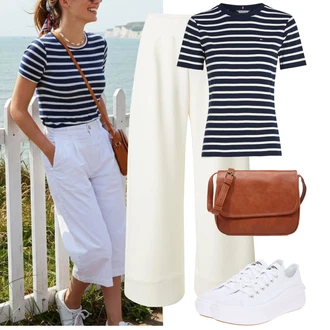 Outfit s Bílá/Krémová Teniska na platformě/Plátěná Teniska/Nízká Teniska Converse "Letní outfity"