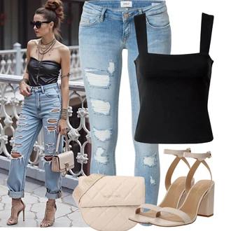 Outfit sa Crna/Smeđa Majica I Top Veći Broj/Žensko donje rublje i kupaći kostimi/Bluza Veći Broj Edited "Letní outfity"