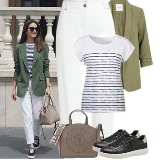 Letadlo Outfit s Bílá/Krémová Mom Jean/Plisované Džíny/Zužující se Džíny/Dad Džíny/High Waist Džínové Kalhoty/Formální Košile/Džíny Volného Střihu/Baggy Džíny/Kožená bunda/Pánské tričko/Zkrácené Džíny Only "Letní outfity"