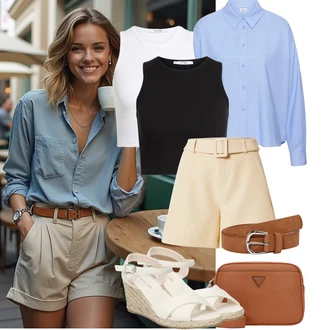 Outfity pro léto Svatební host s Krémová/Béžová/Bílá Sandál na klínku/Espadrilka s klínovým podpatkem/Letní Bota/Bota Na Klínku/Korkový sandál na klínku/Espadrille sandál About You "Letní outfity"