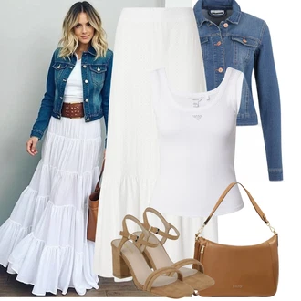 Outfit sa Krem/Bijela Kratke hlače velike veličine/Haljina Veći Broj JdY "Outfit na léto"