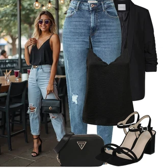 Outfity pro léto Svatební host s Černá/Bílá/Hnědá Sandál Na Podpatku/Sandál Na Širokém Podpatku/Sandál s podpatkem About You "Letní outfity"