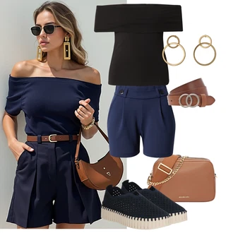 Outfit sa Tamnoplava/Plava Kratke hlače velike veličine JdY "Outfit na léto"