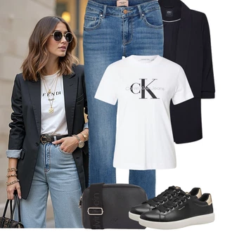 Outfit s Světle modrá/Modrá Zkrácené Džíny/Navlékací džíny/Džíny s Rozparkem/Sportovní boty/Capri Džíny/Kotníková Bota/Dámské Džíny s Délkou 7/8/Boyfriend Džínové kalhoty/Rovná Džína/Slim Fit Džíny/Pánské tričko/Girlfriend Džíny/Džíny Regular Fit VERO MODA "Letní outfity"
