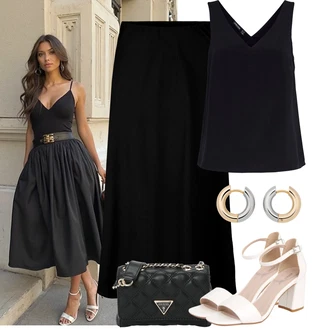 Outfity pro léto Svatební host s Černá Pieces, Bílá/Krémová/Červená/Hnědá Sandál s podpatkem/Sandál Na Širokém Podpatku About You "Letní outfity"