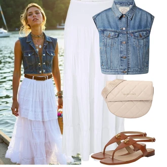 Outfity pro léto Svatební host s Šedá/Bílá/Krémová Vintage sukně maxi/Maxi sukně/Mačkaná Sukně/Dlouhá Sukně/Sukně Pro Matriku BEACH TIME "Letní outfity"