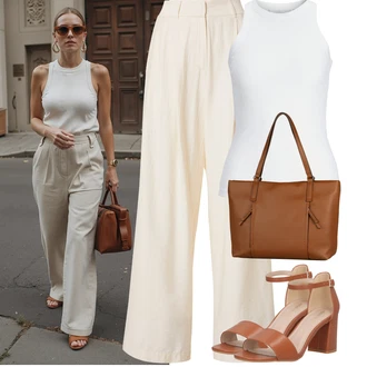 Outfity pro léto Svatební host s Hnědá/Oranžová Sandál Na Podpatku/Sandál Na Širokém Podpatku/Sandál s podpatkem About You "Letní outfity"