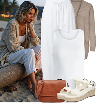 Outfity na podzim s Bílá/Krémová Dlouhá Kalhoty/Lněné Kalhoty/Tradiční Kalhoty/Domácí Kalhoty/Navlékací Kalhoty/Plyšová Kalhoty/Pyžamová Kalhoty/Bavlněná Kalhoty/Relaxační Kalhoty/Žerzejová Kalhoty/Mušelínové Kalhoty VERO MODA "Letní outfity"