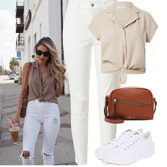 Letadlo Outfit s Bílá/Krémová Teniska na platformě/Plátěná teniska/Nízká Teniska Converse "Letní outfity"