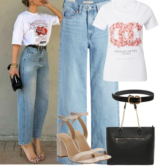 Bootcut/trapezice Outfit sa Svjetloplava/Plava Traperice Kožna Muška Jakna/Vintage Traperice/Traperice Opuštenog Kroja/Trapez Traperice/Muška majica/Dad Traperice levi's ® "Outfit na léto"