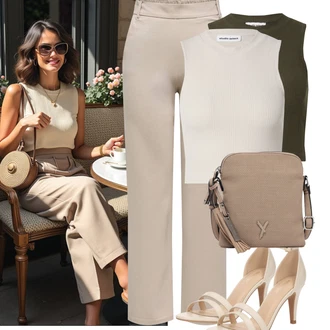 Outfity pro léto Moderní s Khaki/Tmavě zelená Tílko s ořezem/Krátký Top/Pletený top/Pánské boty/Tričko s grafikou studio select "Letní outfity"Look: Armáda, Námořní, Moderní, Kancelář, Venkovní, Bezešvé, Techno, Univerzitní, Pracovní oděvy, Extravagantní