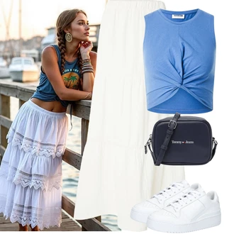 Elegantan Outfit sa Bijela/Krem Kratke hlače velike veličine/Haljina Veći Broj/Hlača Velika Veličina Pieces "Letní outfity"Look: Rap, A-kroj, Boho, Traditional, Elegantan, Transparentan, Old Money, Preodjeven, 20-ih godina, Hippie