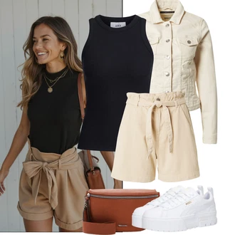 Krátká Outfit s Krémová/Khaki/Béžová/Bílá/Oranžová Vintage Bund/Letní Bund/Jarní bunda/Džínové Bund/Manšestrová Bunda/Krátké Džínové Bundičky/Krátký Bund/Krátký Bund Only "Letní outfity"