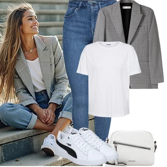 Chytrý příležitostný Outfit s Bílá Teniska Skate Bota/Kožené Tenisky/Úzká Teniska/Nízká Teniska Puma "Letní outfity"Look: Ležérní, Skater, Chytrý příležitostný, Sportovní, Unisex, Univerzitní