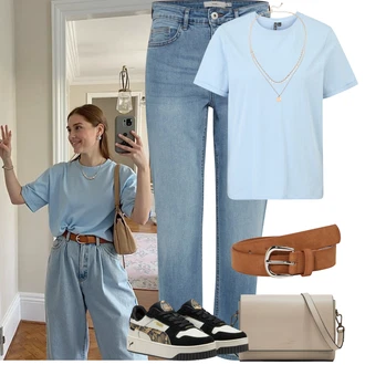 Outfit s Světle modrá/Modrá Zkrácené Džíny/Girlfriend Džíny/Boyfriend Džínové kalhoty/Navlékací džíny/Dámské Džíny s Délkou 7/8/Capri Džíny Ichi "Letní outfity"