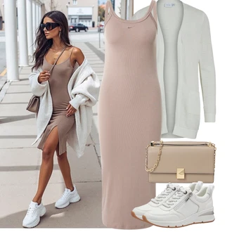Outfit s Bílá/Šedá/Krémová Teniska Tenisky s Bočním Zipem/Kožené Tenisky Tamaris "Letní outfity"