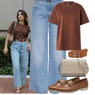 Bootcut/trapezice Outfit sa Svjetloplava/Plava Traperice Široke Nogavice/Kožna Muška Jakna/Traperice s Prorezom/Dad Traperice/Vintage Traperice/Trapez Traperice/Culotte Traperice/Traperice Opuštenog Kroja Pieces "Letní outfity"