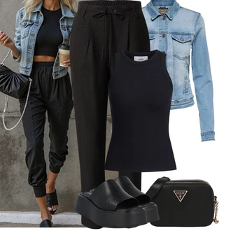 Motor Outfit sa Svjetloplava/Plava Kaput/Bluza Veći Broj Only "Outfit na léto"Look: S zakovicama, Motor, Jahanje, Raditi