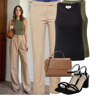 Outfity pro léto Svatební host s Černá/Bílá/Hnědá Sandál Na Podpatku/Sandál Na Širokém Podpatku/Sandál s podpatkem About You "Letní outfity"