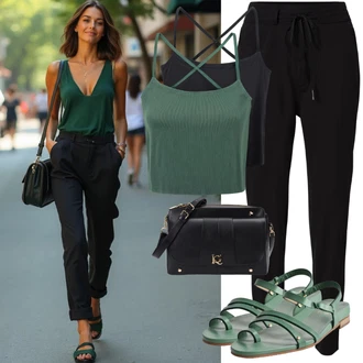 Léto Outfit s Černá Střmenová Kalhoty/Paperbag Kalhoty/Kalhoty s Vysokým Pasem/Legíny Pletený Legín VERO MODA "Letní vzhled pro každodenní nošení"