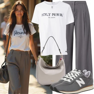 Chytrý příležitostný Outfit s Šedá/Bílá/Béžová Nízká Teniska/Teniska na platformě Puma "Letní vzhled pro každodenní použití"Look: Estetika, Ležérní, Extravagantní, Hip Hop, Venkovní, Skater, Chytrý příležitostný, Sportovní, Steampunk, Unisex