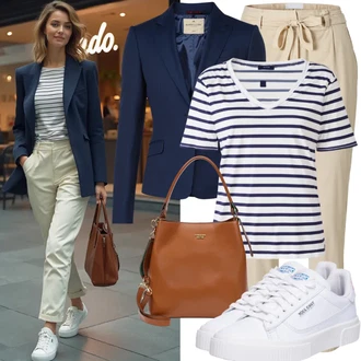 Outfity do kanceláře Moderní s Hnědá/Béžová/Khaki Manšestrové Lacláč/Paperbag Kalhoty/Kalhoty s Vysokým Pasem influencer "Letní vzhled pro módní ženy"Look: 90tá léta, Francouzské, Námořní, Moderní, Venkovní, Univerzitní