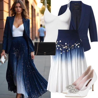 Dlouhé Outfit s Tmavě modrá Dvojřadový Sako/Blejzrové Bund/Blůzové Sako/Kožená bunda/Pletený Sako/Krátké Sako/Lidové Sako Only "Letní vzhled pro párty"