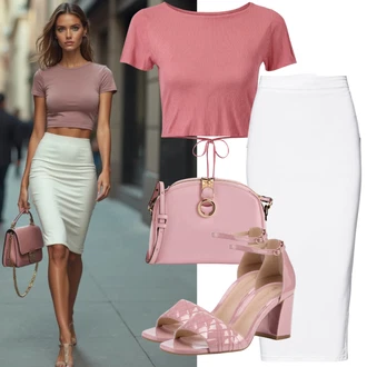 Koža Outfit sa Pink Udobna pumpa/Pumpa u obliku slova T/Sandalice s blok petom/Salonka & Visoki Pet/Sandala s petom/Cipela Mary Jane/Pumpica S Visokim Prednjim Dijelom About You "Ljetni izgled za modne žene"