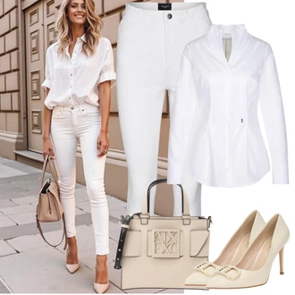 Bombaž outfit mit Bela/Krem/Škrlatna Bluza z gumbom/Bluza z zaplato na komolcu/Poslovna Bluza/Bluza brez železa/Slim Fit Bluza Seidensticker "lušten poletni videz"