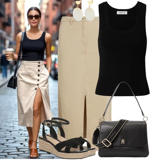 Outfit sa Crna Grafička Majica/Skraćena Majica bez rukava/Muške cipele/Top Bez Rukava Edited "Ležerni look"