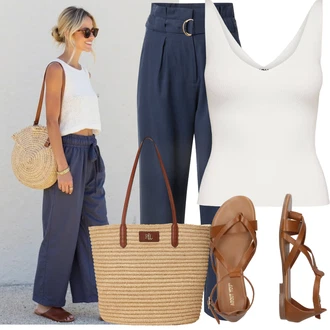 Letadlo Outfit s Hnědá/Béžová Sandál S T Páskem/Vintage sandál/Páskový Sandál/Gladiátorská sandála/Římská sandála/Letní Bota About You "Stylový vzhled pro volný čas"