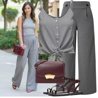 Outfit sa Siva/Tamnosiva/Svjetlosiva Hlače s prednjim naborom/Hlače od muslina/Palazzo Hlača/Široka Hlača/3/4 Hlača/Muška Kožna Jakna/Culotte Hlačice JdY "Moderan look za slobodno vrijeme"