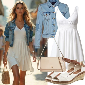Výstřih na ramena Midi Outfit s Bílá Letní Šaty/Šaty na tenké ramínko/Šaty Na Ramínko/Sportovní Šaty/Podvazkové šaty/Babydoll Šaty/Mini Šaty bershka "Módní Letní Vzhled"