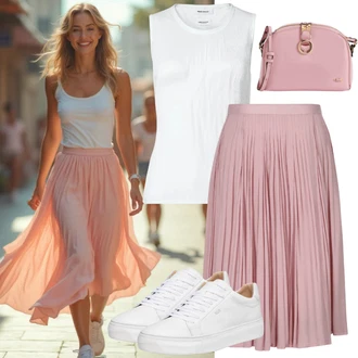 Romantičen outfit mit Roza Krilo uniseks/Plisirano krilo/Maxi krilo/Večplastno krilo/Praznično maxi krilo/Nagubano Krilo Trendyol "Modni Poletni Videz"Look: Oven, Modernen, Kul, Romantičen, Lepo, Poslovna, Eleganten