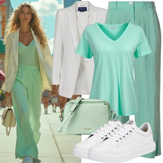 Elegantní Outfit s Bílá/Krémová Krátké Sako/Smokingové sako/Pletený Sako/Teplákový blejzr/Kožená Pánská Bund/Blejzrové Bund/Elegantní Sako/Blůzové Sako/Kožená bunda pro muže/Neformální Sako Ichi "Módní Vzhled"Look: Kancelář, Disko, Business, Univerzitní, Elegantní, Klasické