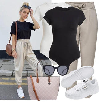 Dlouhé Outfit s Modrá/Béžová/Světle modrá/Bílá Velká taška/Taška/Taška Přes Rameno/Shopper taška/Taška Na Rameno Tamaris "Outfit na léto"