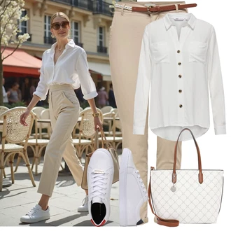 Zapínání na knoflíky Outfit s Šedá/Krémová/Bílá/Khaki Halenka Blůza s knoflíčkem/Halenka s Dlouhým Rukávem/Blůza s nášivkou na lokti Only "Outfit na léto"