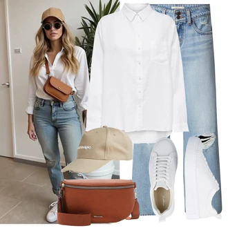 Zapínání na knoflíky Outfit s Bílá/Krémová Halenka se Stojatým Límcem/Oversize Muselínová Blůza/Žehlení odolná blůza/Businessová Halenka/Oversize Halenka/Halenka s Dlouhým Rukávem/Blůza s knoflíčkem/Slip-on Halenka/Halenkové Body/Lněná Halenka Only "Outfit na léto"
