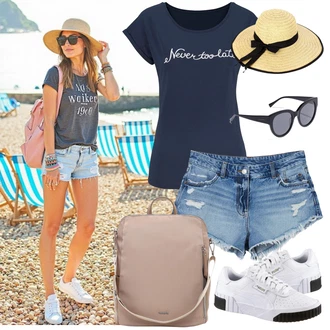 Léto Outfit s Tmavě modrá/Modrá/Světle modrá Fancy tričko/Košile s potiskem/Tričko na spaní/Sportovní tričko/Tričko s nápisem BEACH TIME, Bílá Skate Bota/Letní tenisky/Úzká teniska/Zdravotní bota/Teniska s dírkovaným vzorem/Kožené tenisky/Nízká Teniska/Vintage teniska Puma, Černá/Tmavě modrá/Šedá/Modrá Sluneční Brýle HAWKERS, Béžová/Žlutá Klobouk/Pokrývka hlavy hotsquash, Světle modrá/Modrá Kožené bundy/Džíny s Dírou/Džíny s Rozparkem/Navlékací džíny/Džíny Culottes/Boyfriend Džínové kalhoty bershka, Béžová/Hnědá/Fialová Batoh/Plenková taška/Taška Na Notebook/Taška na Macbook/Taška Na Notebook/Cestovní Taška Tamaris "Outfit na Léto"
