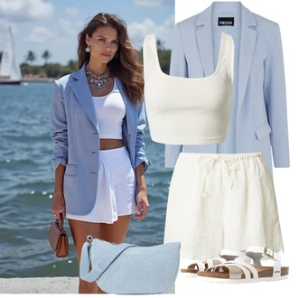 Outfit s Krémová/Bílá Krátký Top/Tílko s ořezem about you x sofia tsakiridou "Outfit na léto"