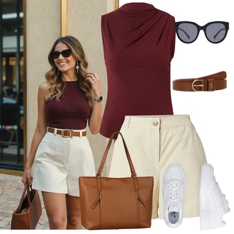 Ljeto Outfit sa Bež/Kaki Majica Kratke Hlače visokog struka/Chino Kratke Hlače/Musselin Kratke Hlače/Bermuda/Lanene Kratke Hlače/Kratka Hlača MSCH Copenhagen "Summer Outfits"