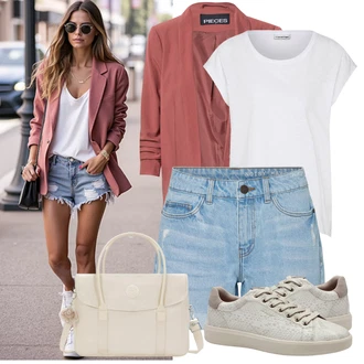 Ljeto Outfit sa Svjetloplava Majica Traper Kratke Hlače/Kratke Hlače visokog struka Noisy may "Summer Outfits"