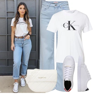 Outfit s Šedá/Krémová/Bílá/Světle šedá Teniska se Třpytkami/Nízká Teniska/Kožené Tenisky/Letní Tenisky/Úzká Teniska/Teniska teddy/Plátěná Teniska Tommy Hilfiger "Outfit na léto"