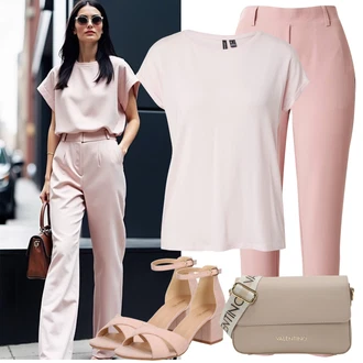 Outfit s Růžová/Hnědá Sandál Na Podpatku/Sandál Na Širokém Podpatku/Sandál s podpatkem About You "Outfit na léto"