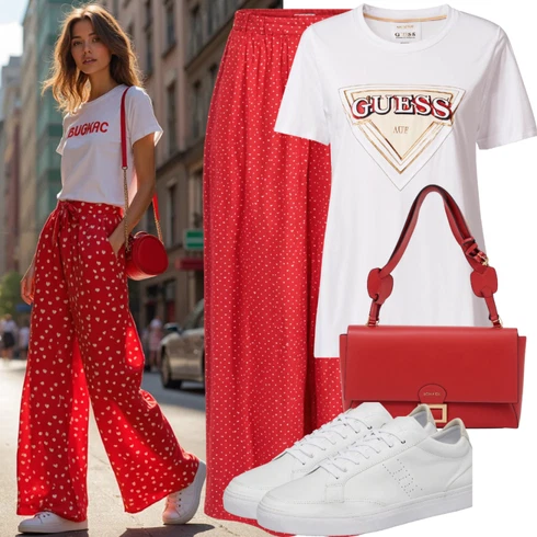 Kombinace Léto Červená Široká Kalhoty/3/4 Kalhoty/Mrkvová Kalhoty/Culotte Kalhoty/Marlene Kalhoty/Mušelínové kalhoty S.Oliver Black Label