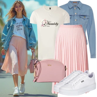Šik Outfit s Bílá/Krémová Nízká Teniska/Kožené Tenisky/Letní Tenisky/Teniska na platformě/Úzká Teniska Kazar "Outfit pro léto"Look: Estetika, Bad Taste, Ležérní, Šik, Klasické, Lak, Skater, Sportovní, Unisex